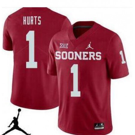 Oklahoma Sooners #1 Jalen Hurts Red Stitched NCAA Jersey