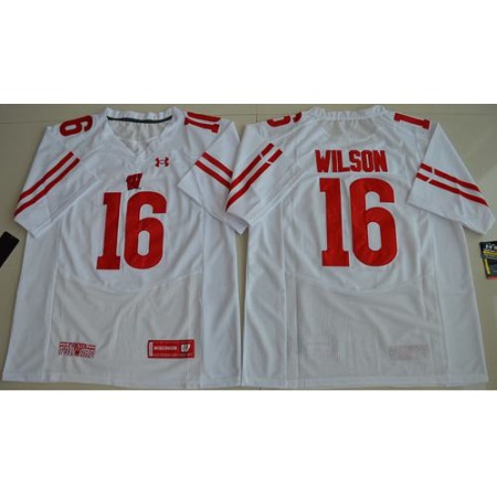 Badgers #16 Russell Wilson White Under Armour Stitched NCAA Jersey