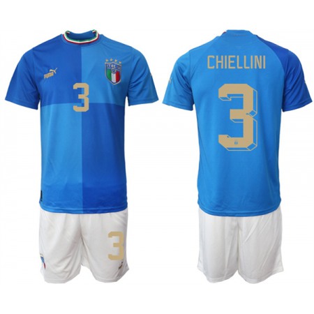 Men's Italy #3 Chiellini Blue Home Soccer Jersey Suit