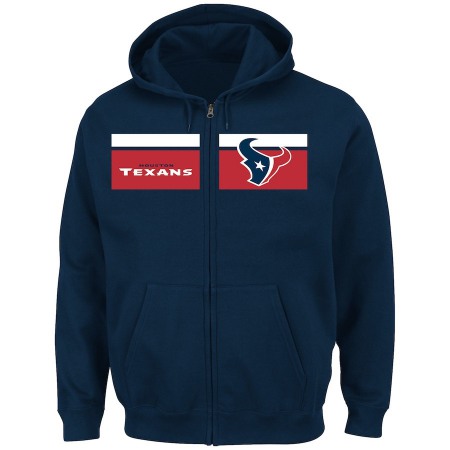 Men's Houston Texans Navy Majestic Touchback Full-Zip NFL Hoodie